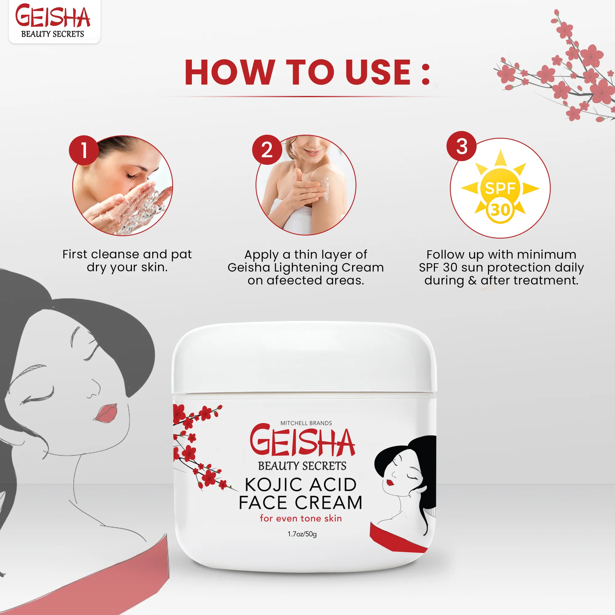 Geisha Active Brightening Cream with Kojic Acid - 50ml / 1.7 fl oz - Image 6