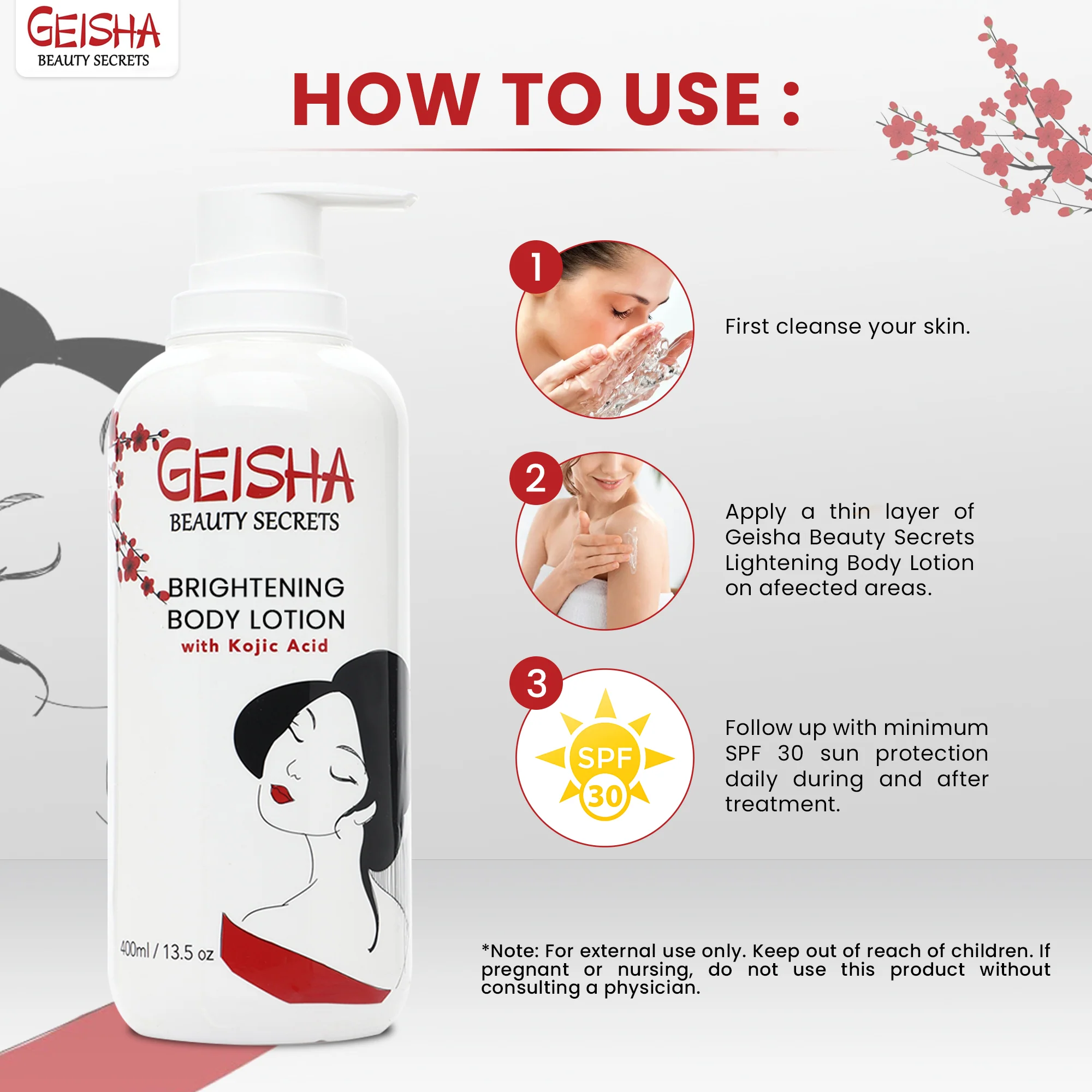 Geisha Beauty Secrets Brightening Body Lotion with Kojic Acid - 400ml / 13 fl oz - Image 5