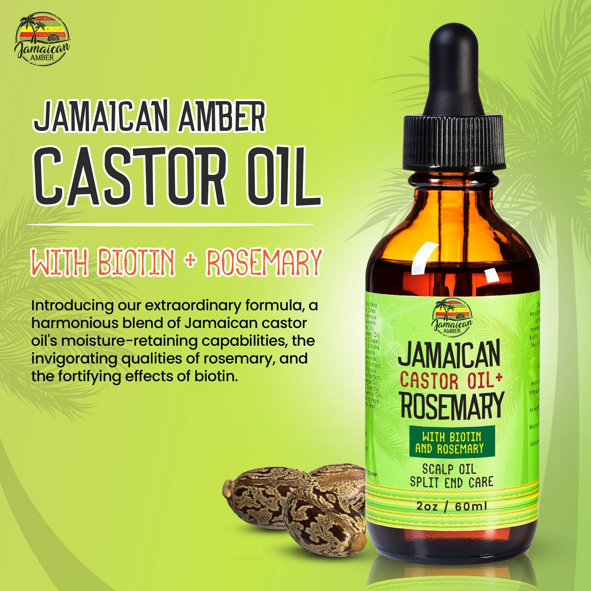 Jamaican Amber Jamaican Castor Oil & Rosemary Hair Oil  2 oz/60 ml - Image 7