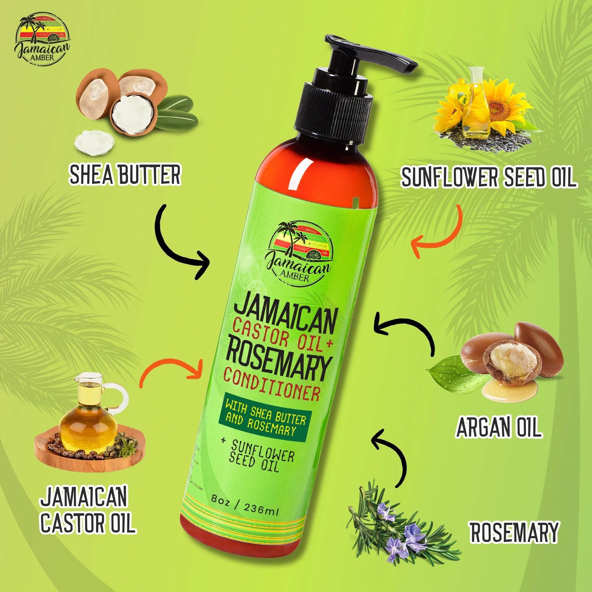 Jamaican Amber Jamaican Castor Oil & Rosemary Leave in Conditioner 8 oz/236 ml - Image 5