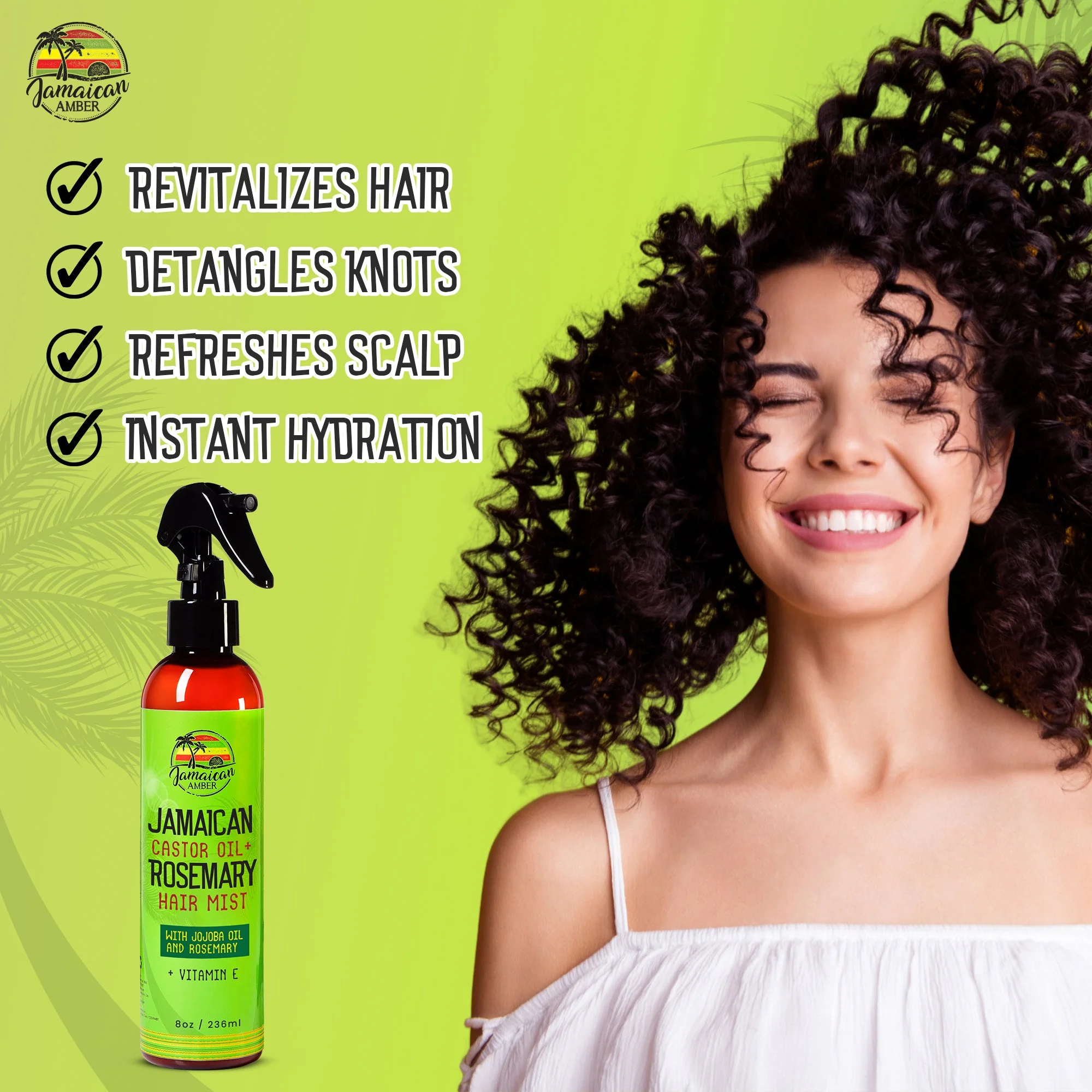 Jamaican Amber Jamaican Castor Oil & Rosemary Leave in Hair Mist 8 oz/236 ml - Image 4