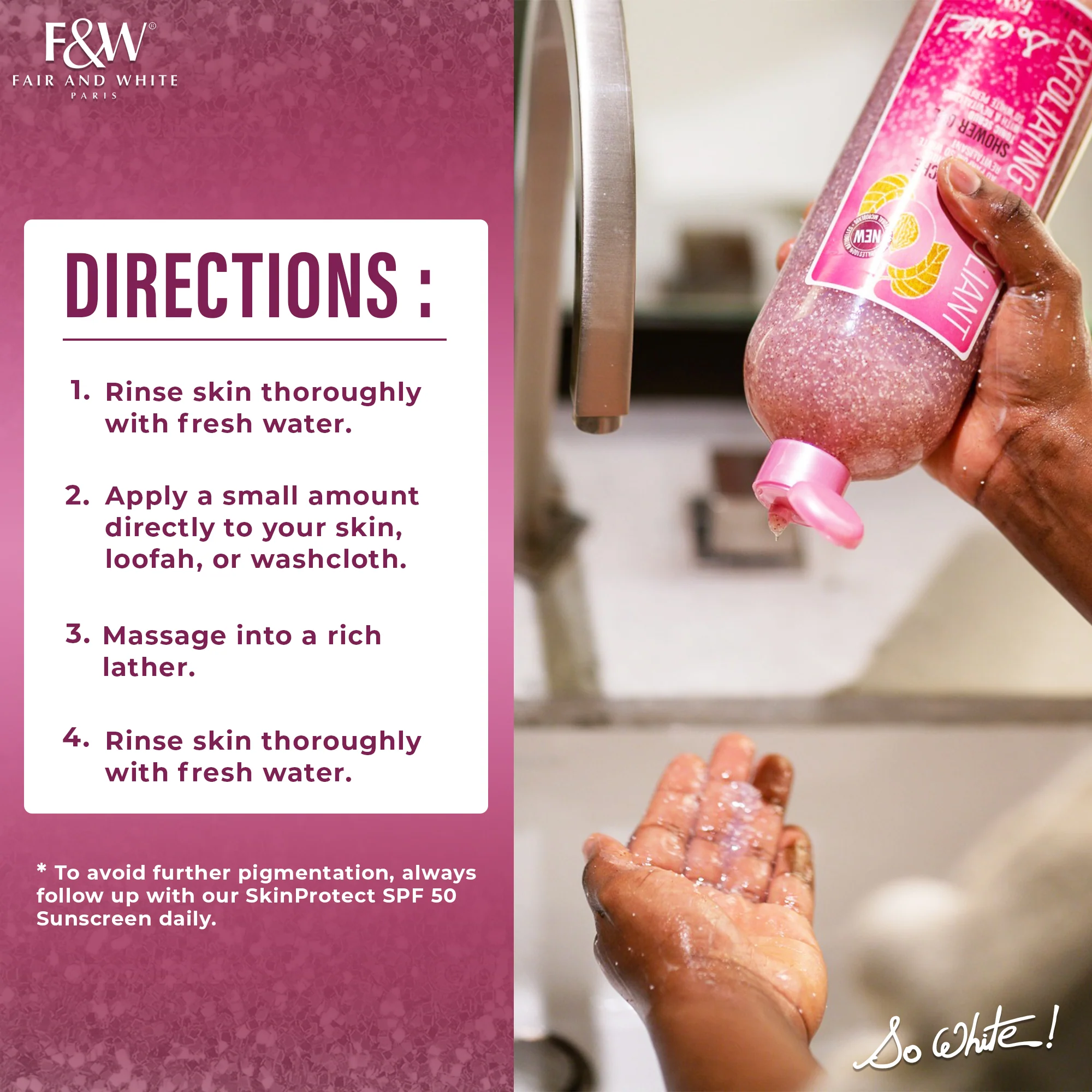 Fair And White So White Exfoliating Shower Gel With Tonic Scrub 940ml / 31.8 fl oz - Image 6